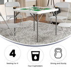 Flash Furniture Silas 34.5" Square Folding Card Table with Felt Green Surface and Cup Holders, Portable Folding Game Table for 4 Players, White/Green