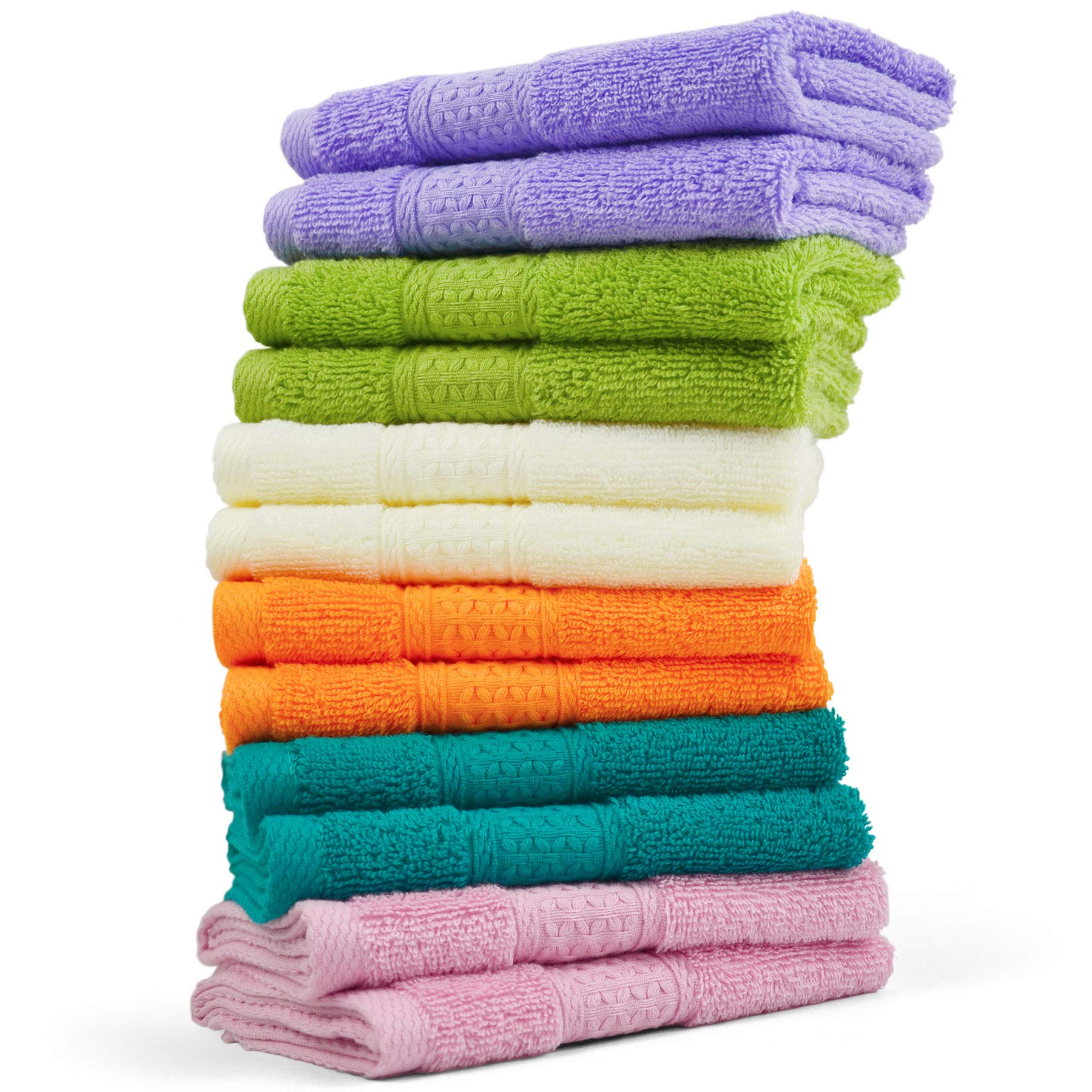 Cleanbear Face Cloths 12 Pack Washcloths 100% Cotton Wash Cloth for Face - Large Bath Washcloths 13 by 13 Inches with Multi Colo