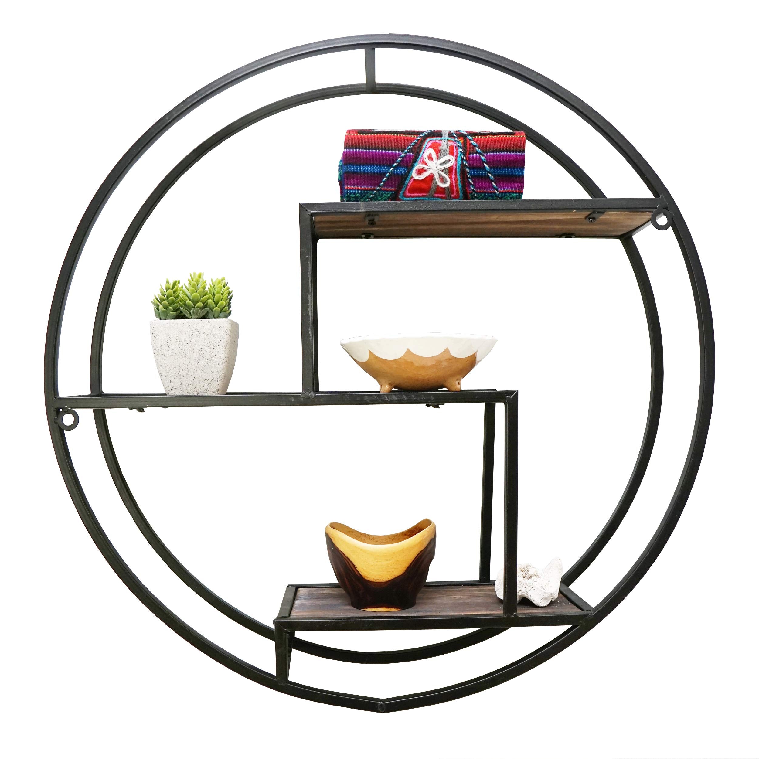 Admired By Nature, 23'' Mounted Iron Circle Hanging Storage Shelving Floating Shelf 3 Tier Floating Circular Wall Decor Round De