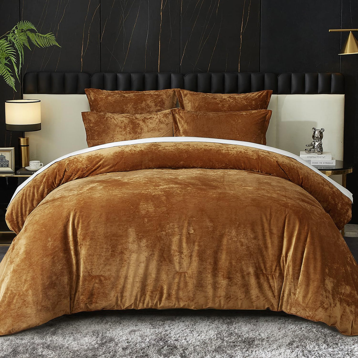 Ivellow Crushed Velvet Comforter Set Queen Lightweight Comforter 5Pcs Ultra Soft Breathable Bedding Set Luxury Cozy Flannel Comf