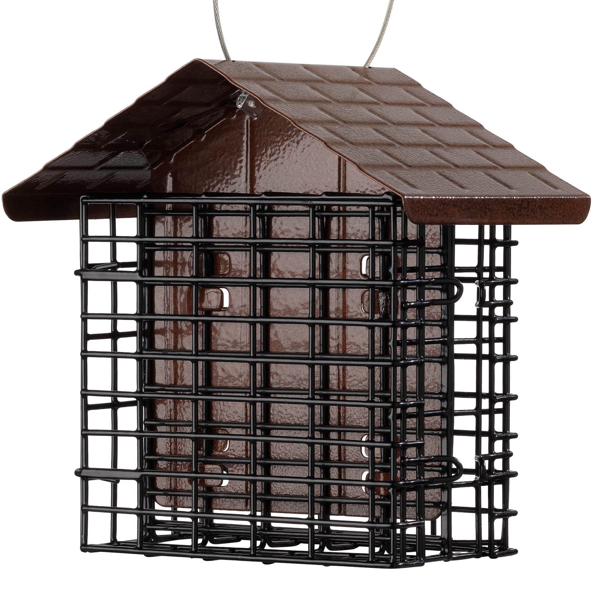 More Birds Double Suet Cage Bird Feeder With Metal Roof, Fruit And Suet Feeder, 2 Suet Cake Capacity