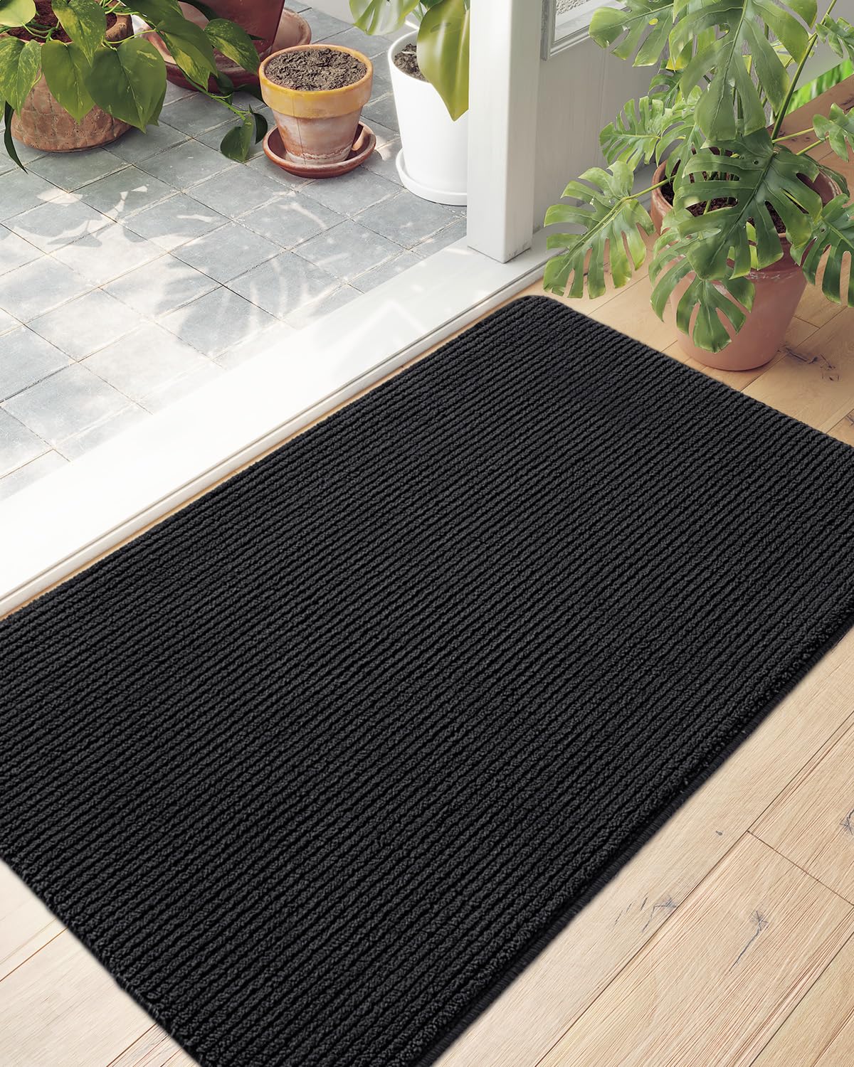 Dexi Door Mat Entryway Doormat Front Entrance Non-Slip Low Profile Washable For Inside Entry 19.5'X31.5', Black