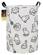 Hunrung Laundry Hamper,Large Canvas Fabric Lightweight Storage Basket Toy Organizer Dirty Clothes Collapsible Waterproof For College Dorms, Children Bedroom,Bathroom(Round Cat)