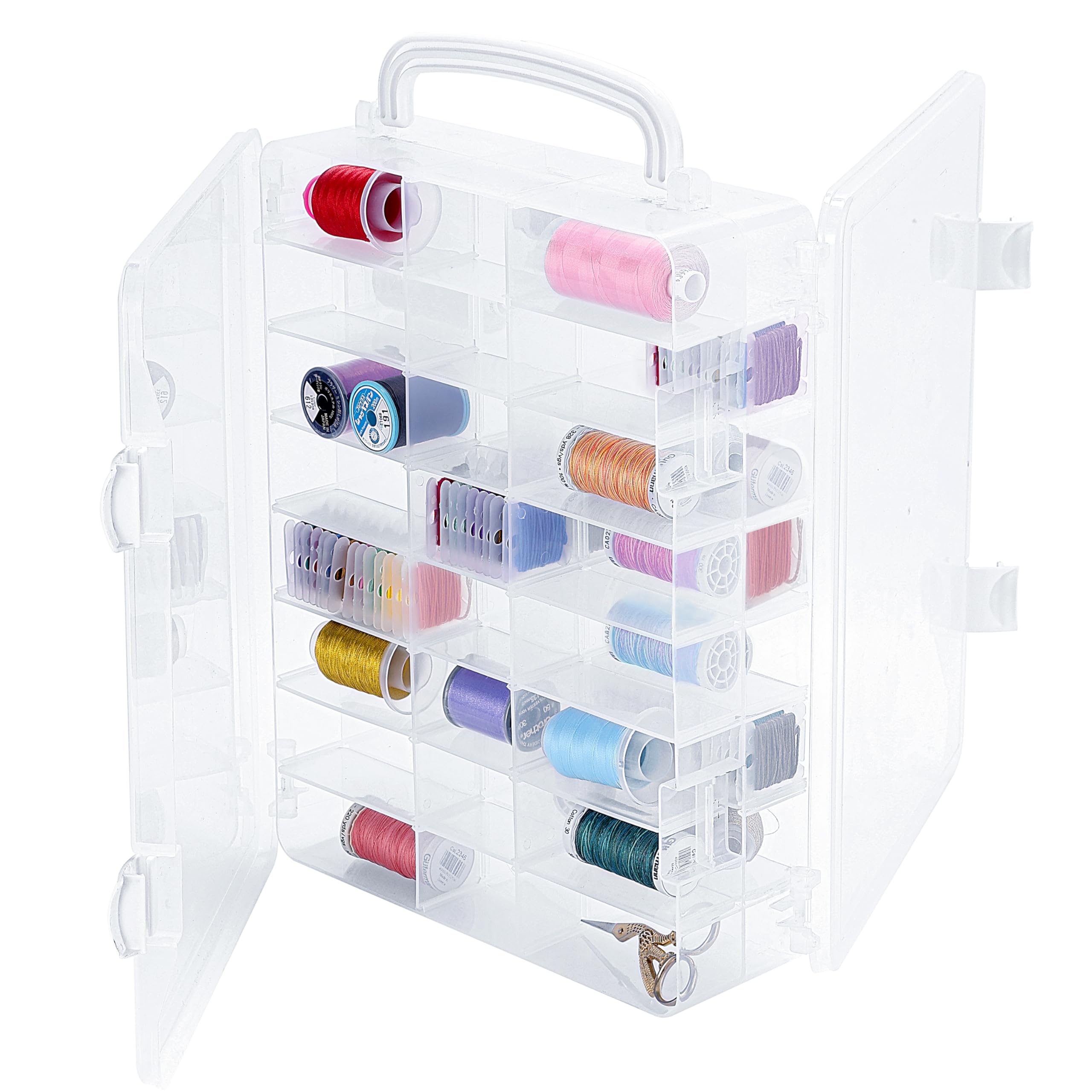 New brothread Double-Sided Storage Organizer/Box with Total 48 Adjustable Compartments, Removable Dividers For Embroidery and Se