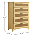 Woodpeckers Furniture And Mattress Pine Wood Chest with Rattan Drawers (Natural)