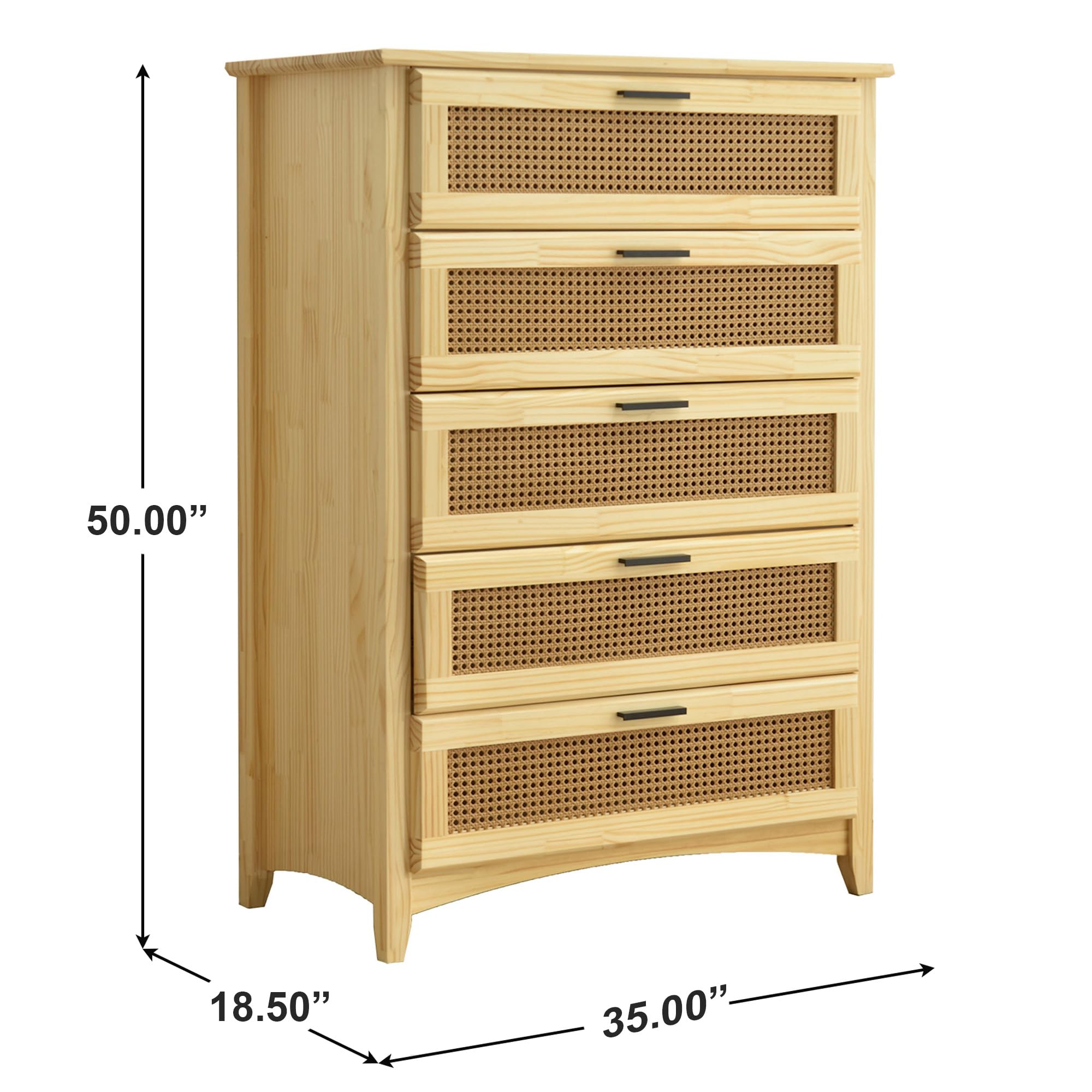 Woodpeckers Furniture And Mattress Pine Wood Chest with Rattan Drawers (Natural)