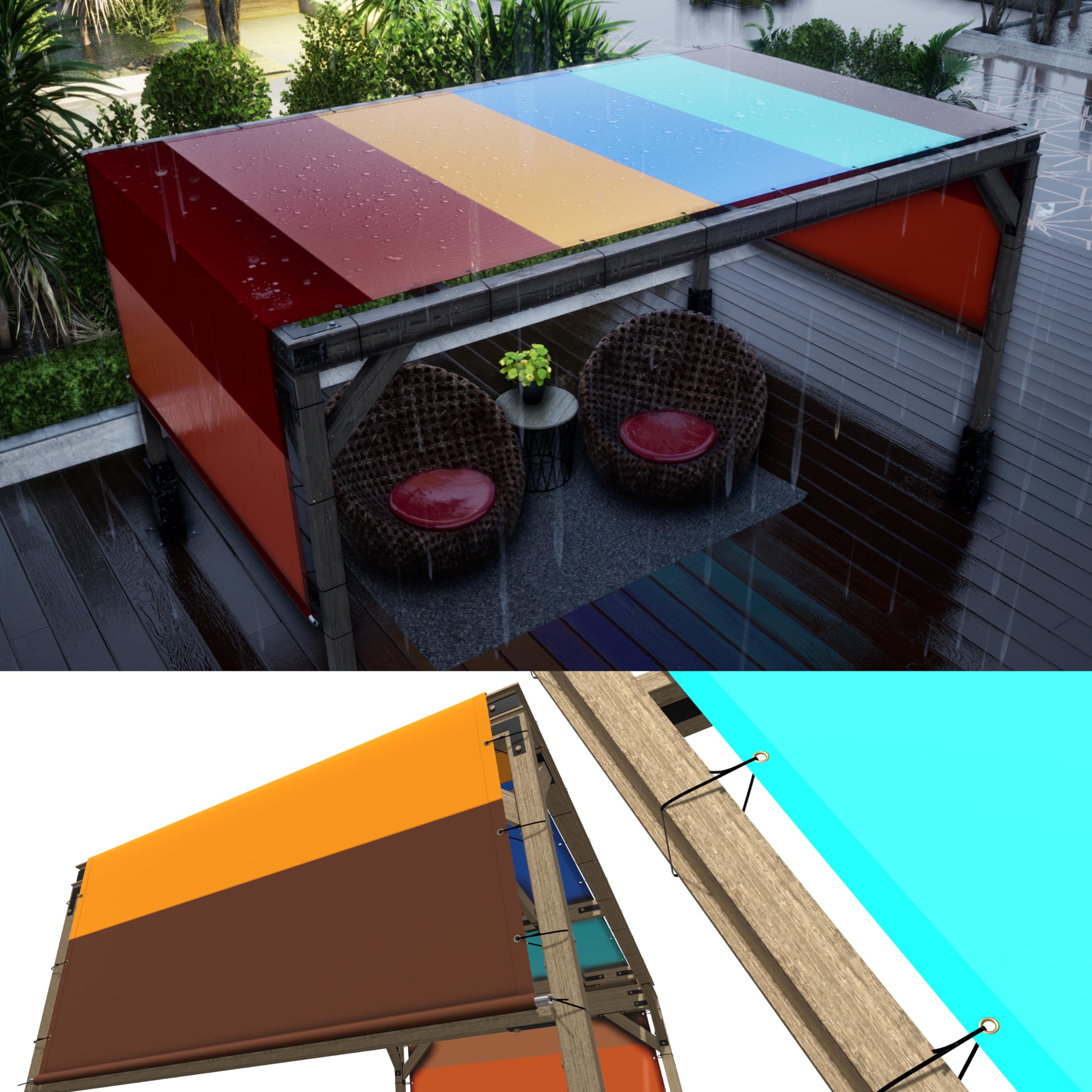 Colourtree 8' W X 21' L Rainbow Waterproof Pergola Sun Shade Canopy Replacement Cover Upf50, Commercial Grade 220 Gsm, Includes