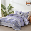 Goodidea Lilac Boho Quilt Set Queen Size, 3 Piece Light Purple Bohemian Striped Bedspread Coverlet Set With 2 Pillow Cases Light