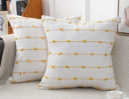 NUYECY Set of 2 Boho Throw Pillow Covers 30x30,Beige Yellow Neutral Couch Pillow Case with Tassel Fringe Decorative,Modern Accen