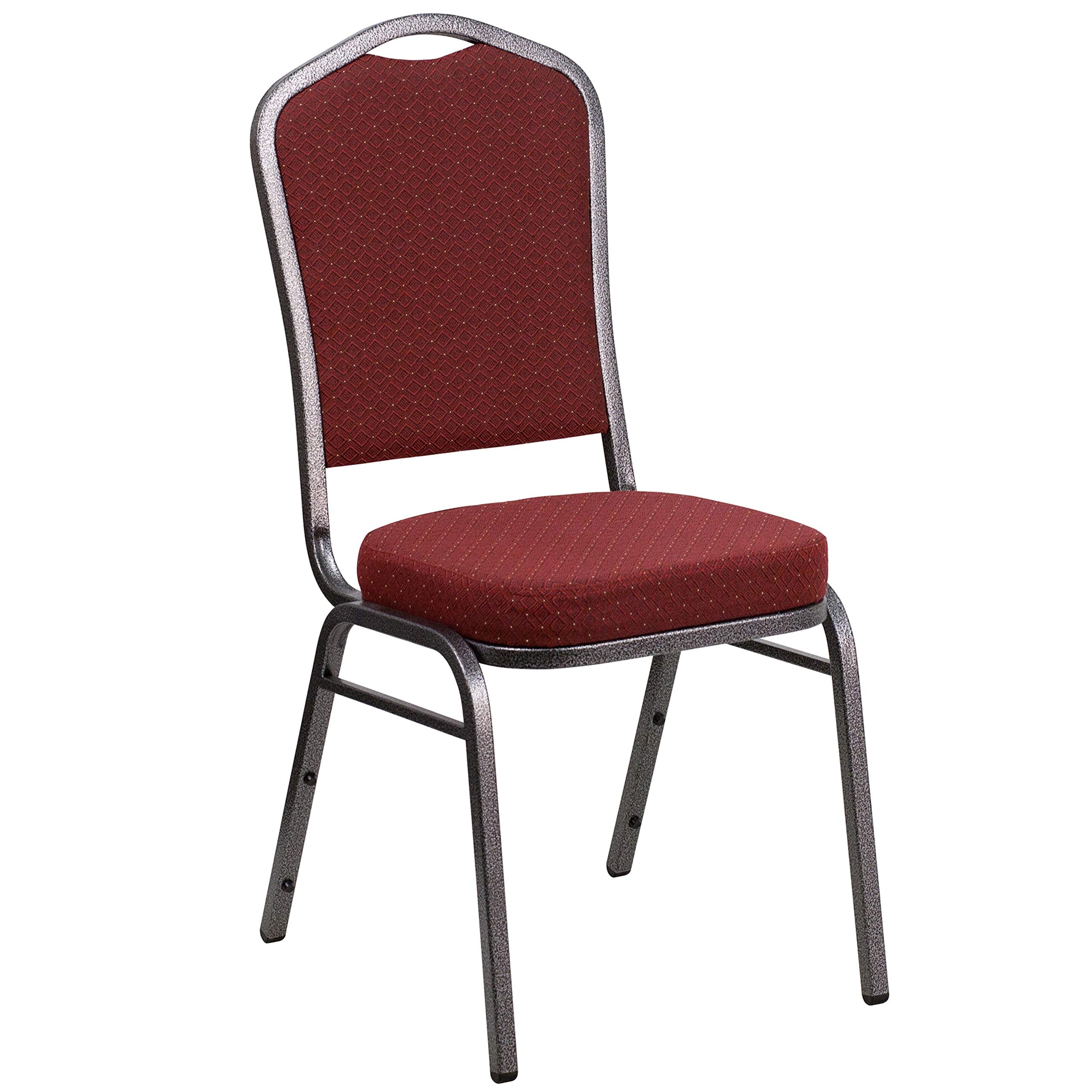 Flash Furniture Hercules Series Crown Back Stacking Banquet Chair In Burgundy Patterned Fabric - Silver Vein Frame