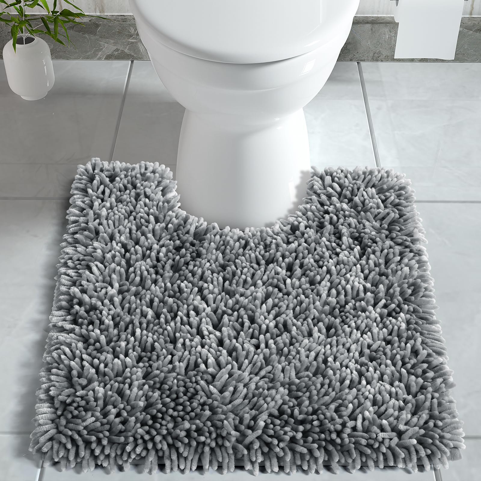 Yimobra Toilet Rugs U Shaped, Luxury Chenille Extra Thick U-Shaped Toilet Rug, Non-Slip Contour Mat For Bathroom Floor, Fluffy S