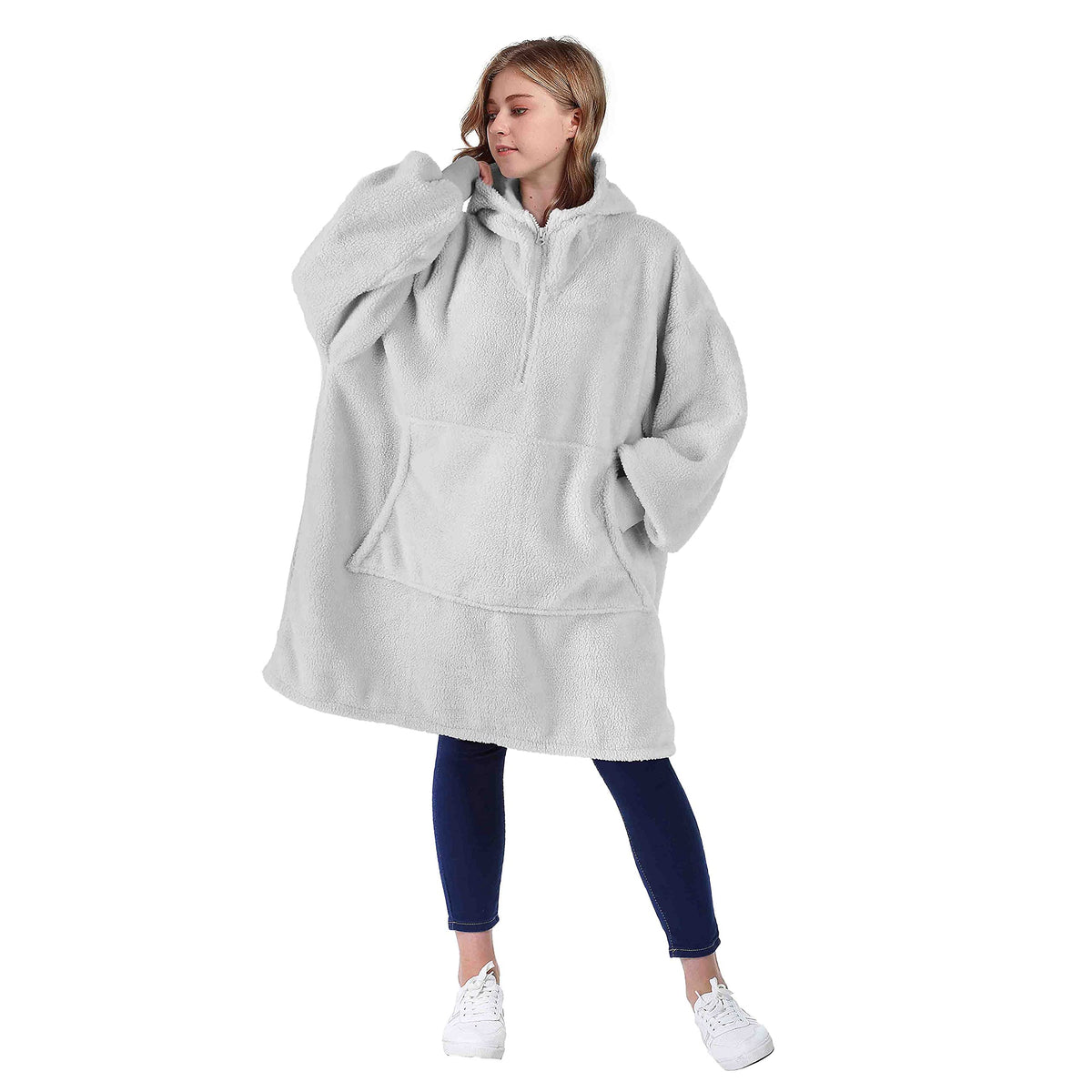 Catalonia Oversized Wearable Blanket Hoodie Sweatshirt With Zipper, Giant Faux Shearling Pullover | Gift For Adults Women Men