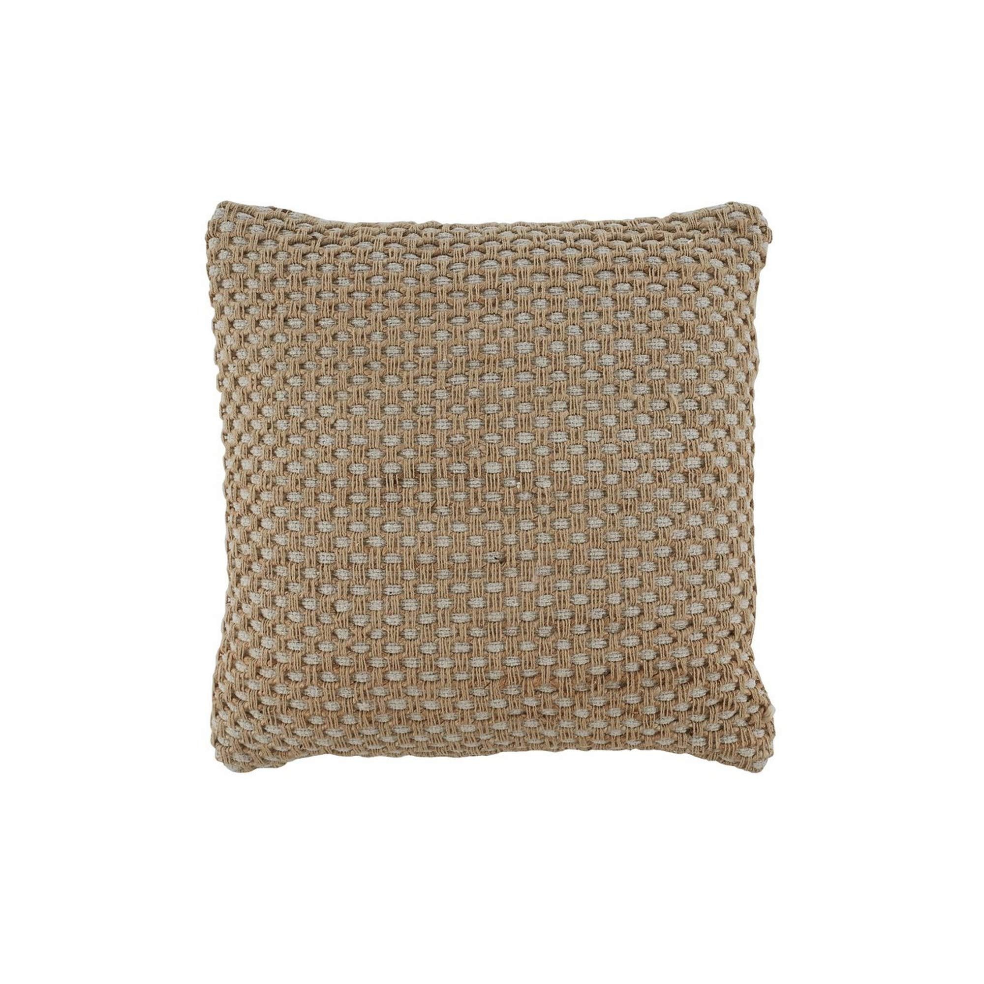 Benjara 20 x 20 Handwoven Jute Pillow with Texture Details, Set of 4, Brown