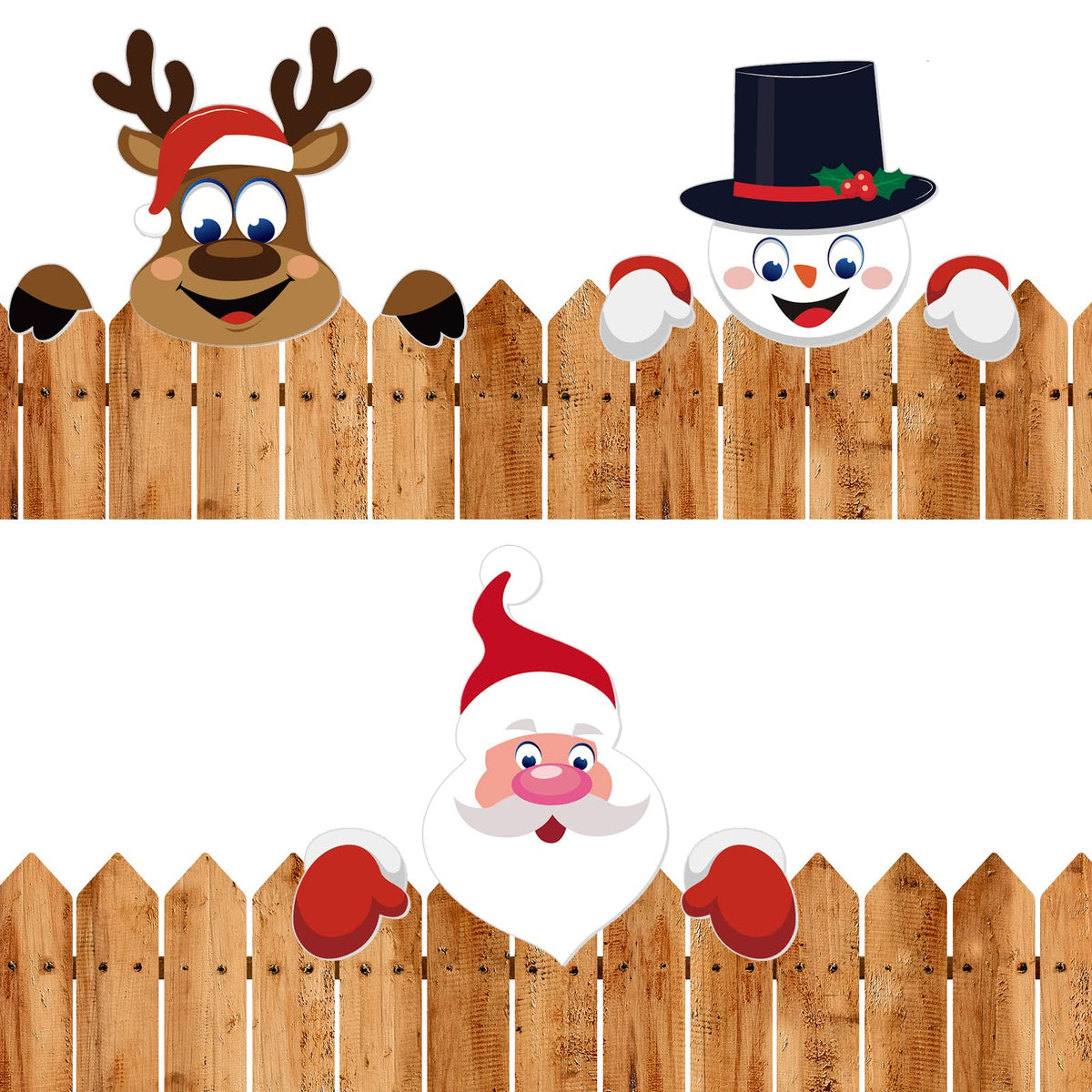 3 Pieces Christmas Fence Peeker Decoration Santa Claus Elk Snowman Peeking Garden Yard Decorations Outdoor Xmas Diy Cute Garden