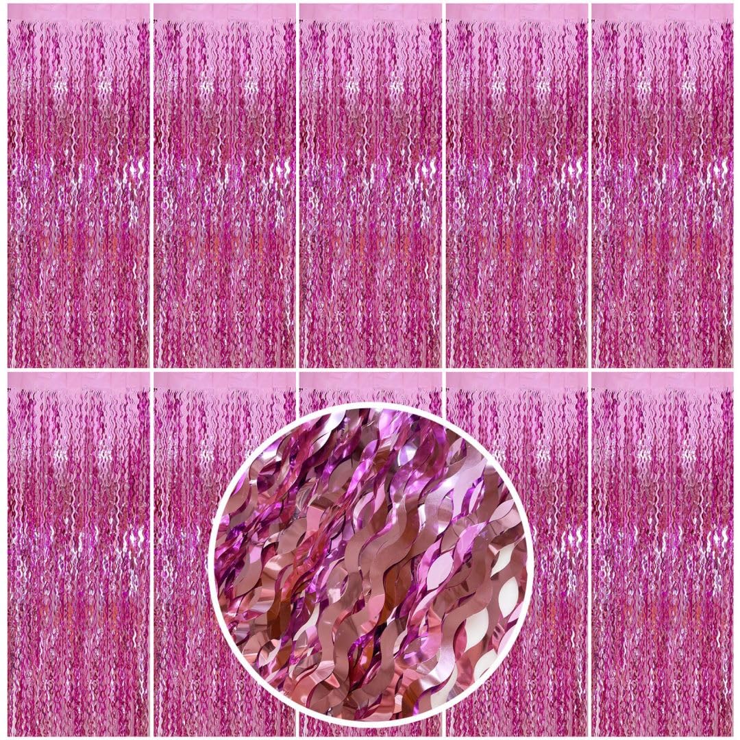 Pink Foil Curtain Backdrop Happy Birthday Decorations for Women Bachelorette Party Decorations Pink Fringe Backdrop Valentine's 