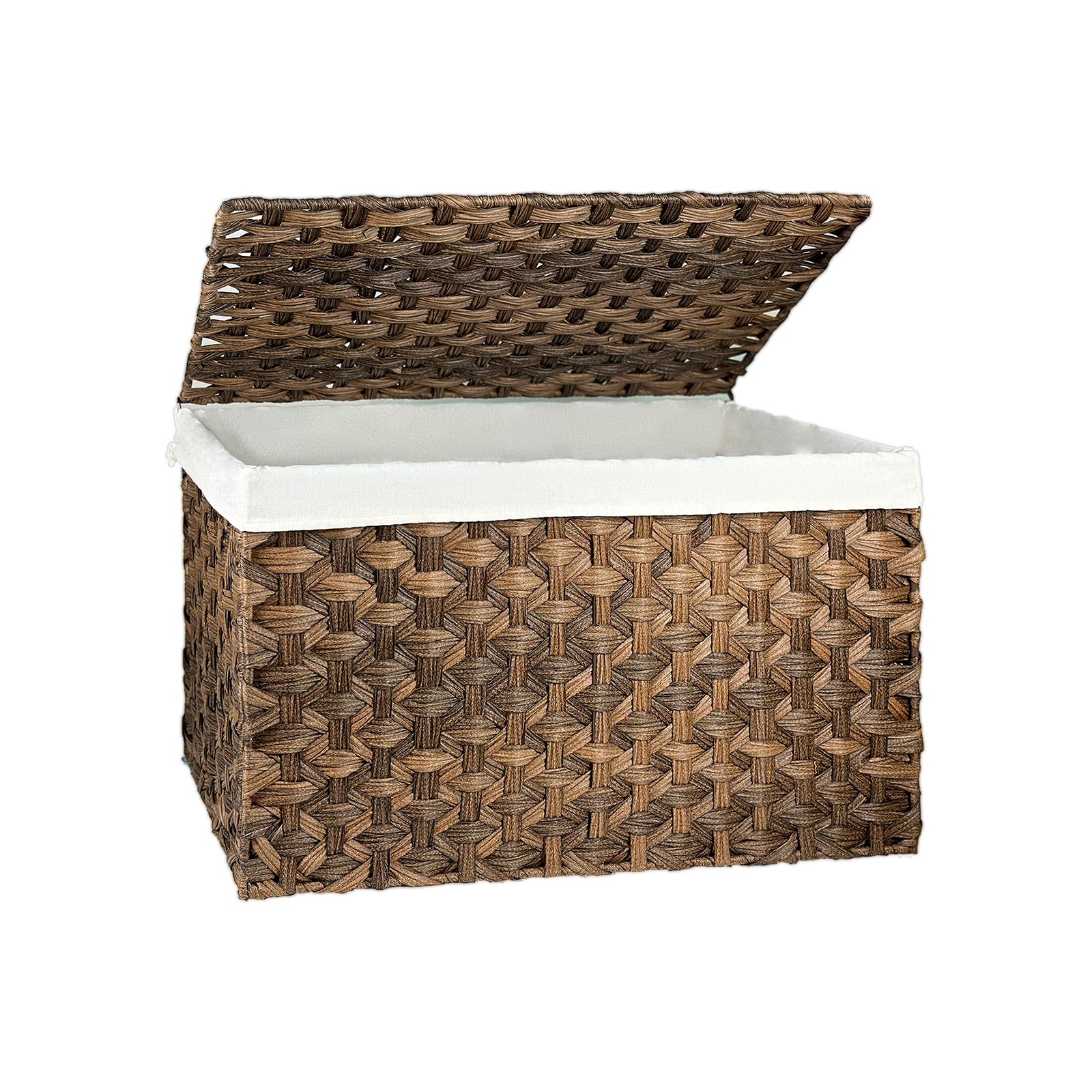 MOORLITER Storage Basket with Lid, 42.3 Gallon (160L) Blanket Storage Basket with Handles, Woven Storage Bin, Removable Liner, F