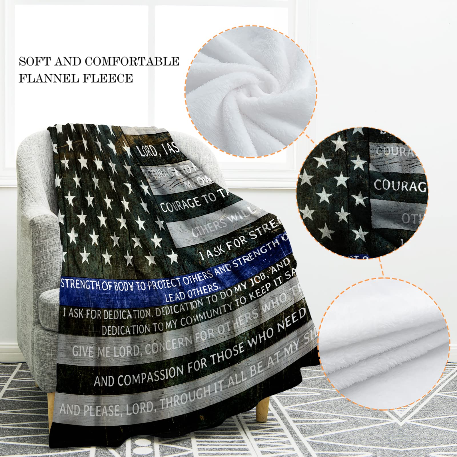 Jekeno Police Officers Prayer Blanket Gifts For Men Kids Boys Home Bedroom Living Room Decor Soft Cozy Lightweight Plush Throw B