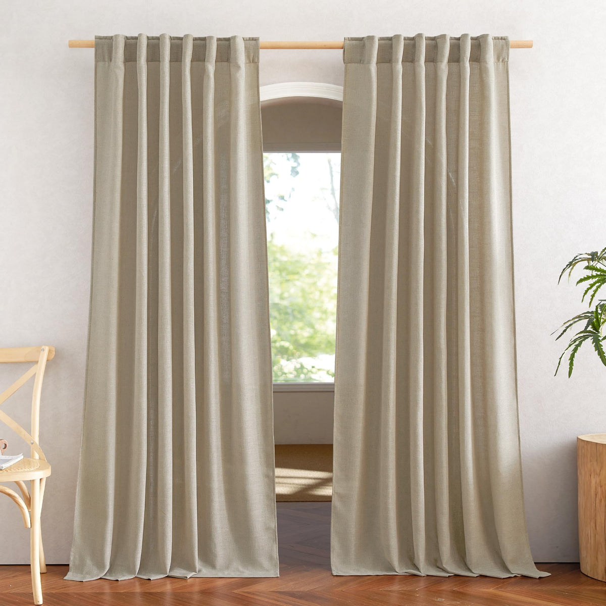 Nicetown Taupe Curtains 84 Inch Length 2 Panels Set, Rod Pocket & Back Tab Natural Linen Burlap Semi Sheer Window Treatments Pri