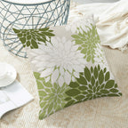 Cxmeifly Sage Green White Summer Outdoor Pillow Covers 18X18 Inch Set Of 2 Olive Green Dahlia Floral Decor Throw Pillows Modern