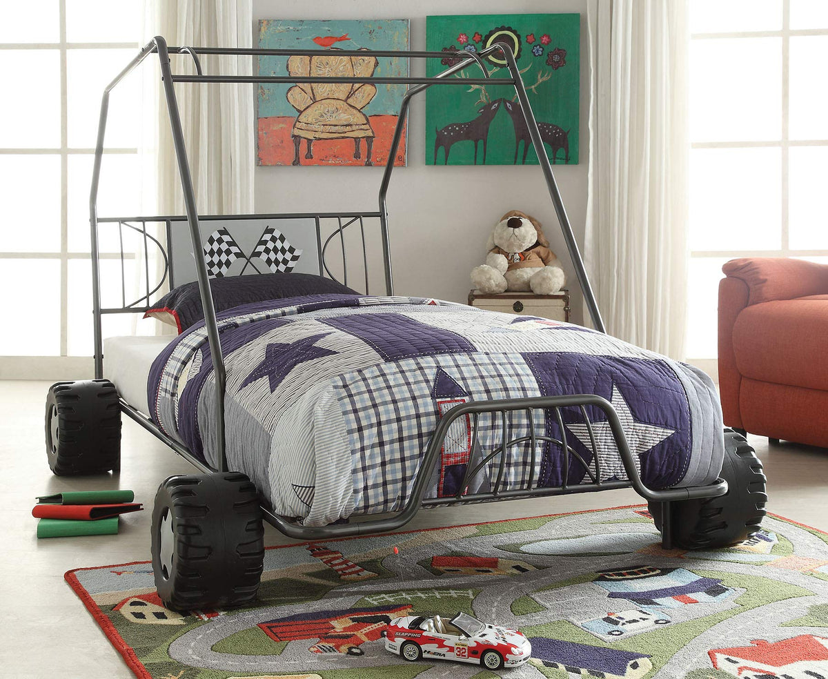 HomeRoots Twin Bed, Gunmetal Go Kart - Metal Tube (Steel) Gunmetal