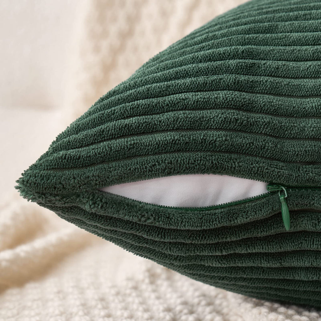 Miulee Pack Of 2 Army Green Corduroy Pillow Covers Soft Soild Striped Throw Pillow Covers Set Decorative Square Cushion Cases Pillowcases For Spring Sofa Bedroom Couch 20 X 20 Inch