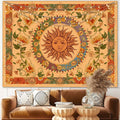 Aipon Yellow Sun And Moon Tapestry Hippie Indie Tapestries Boho Orange Flower Floral Tapestry Wall Hanging Cool Vintage Aestheti