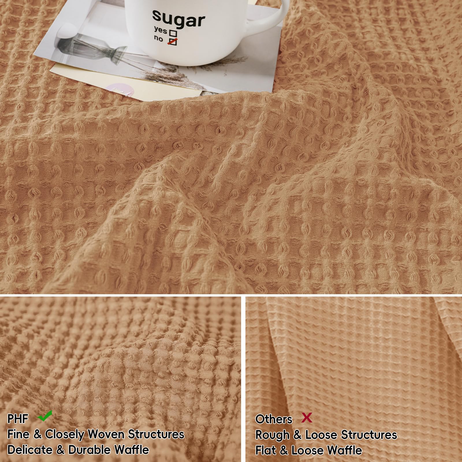 Phf 100% Cotton Waffle Weave Euro Shams 24'X24', No Filling, 2 Pack Elegant Home Decorative Euro Throw Pillow Covers For Bed Couch Sofa, Standstone