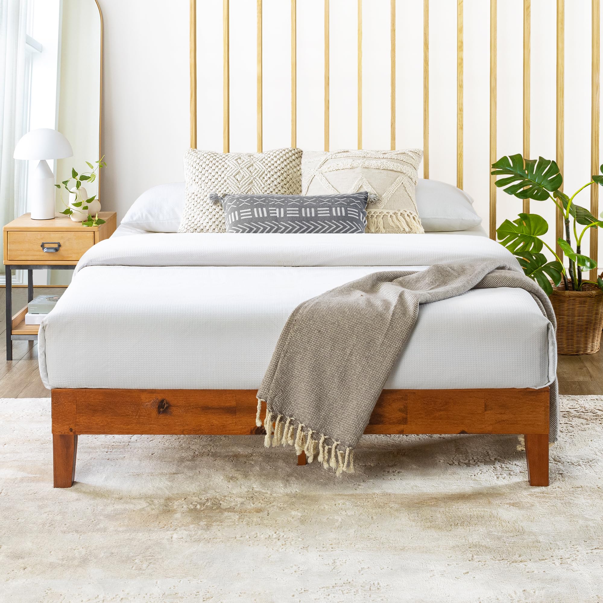 Mellow Naturalista Grand - 12 Inch Solid Wood Platform Bed with Wooden Slats - No Box Spring Needed - King (Cherry)