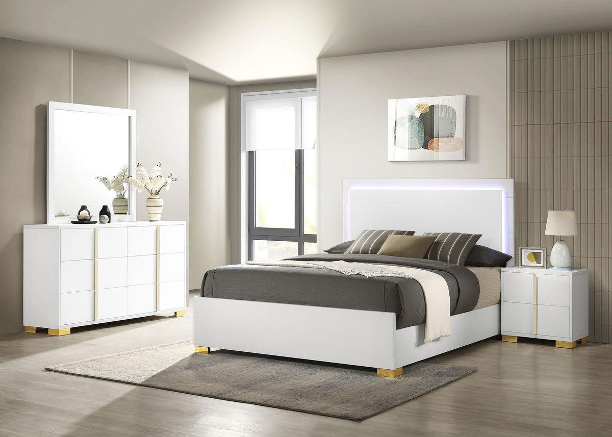 Coaster Home Furnishings Marceline 4-Piece Queen Bedroom Set with LED Headboard White