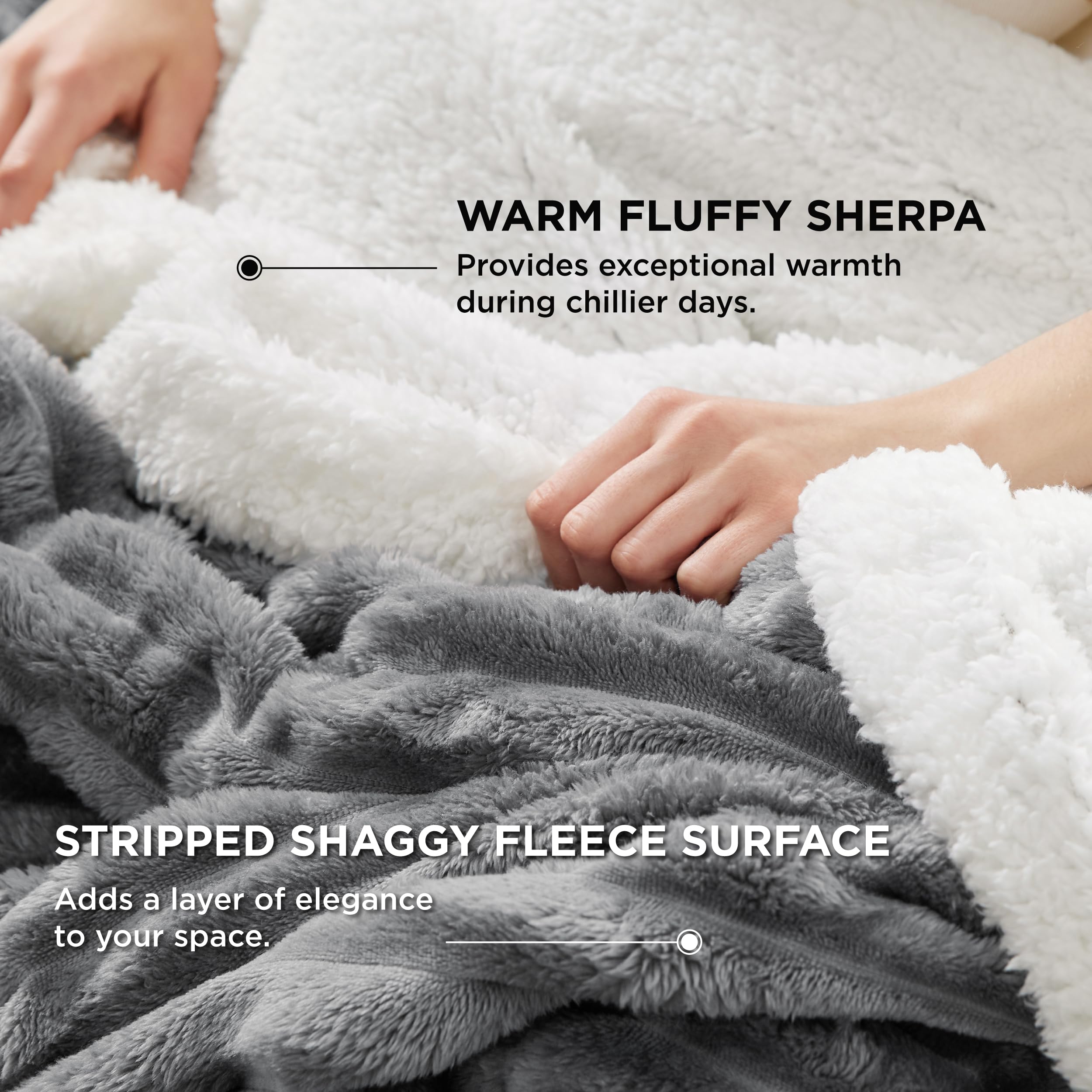 Bedsure Sherpa Blanket Queen Size For Bed - Super Soft Cozy Blanket Gift, Fleece Thick Warm Blanket For Winter, Dark Grey, 90X90