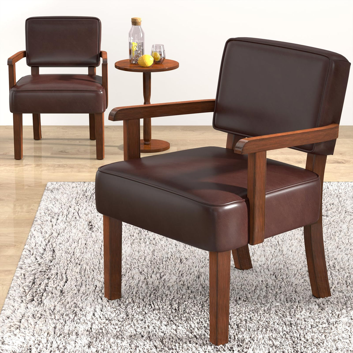 Fagaga Accent Chair, Pu Leather Living Room Chairs Oversize With Soft Seat And Armrests For Living Room Dinning Room Bedroom Rea