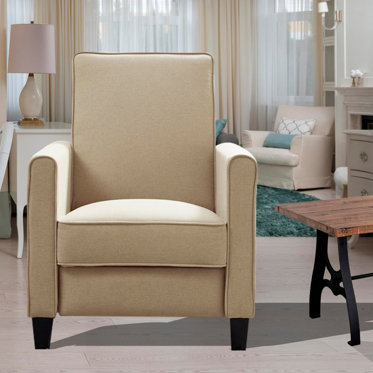 Naomi Home Modern Pushback Recliner Chair For Small Spaces, Linen, Mocha/Linen