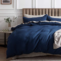 Bedsure Cotton Duvet Cover King - 100% Cotton Waffle Weave Navy Blue Duvet Cover King Size, Soft And Breathable King Duvet Cover