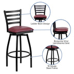 Flash Furniture HERCULES Series Black Ladder Back Swivel Metal Barstool - Burgundy Vinyl Seat