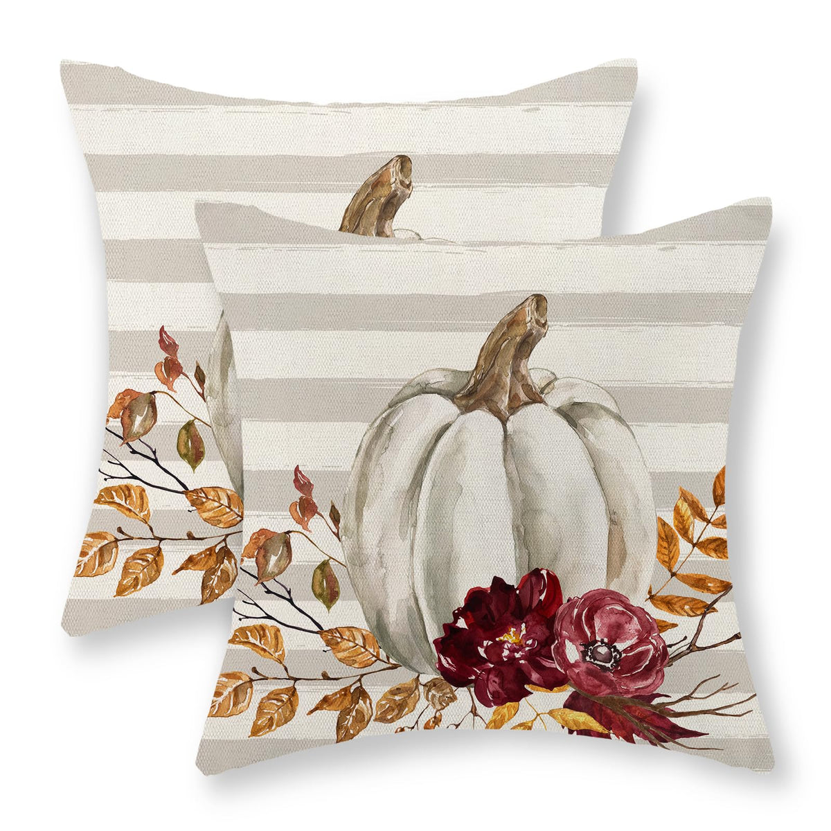 Gohdiwh Fall Pillow Covers 18X18 Set Of 2 Stripes White Pumpkin Pillowcase Fall Decor Outdoor Throw Pillow Covers Autumn Leaf Br
