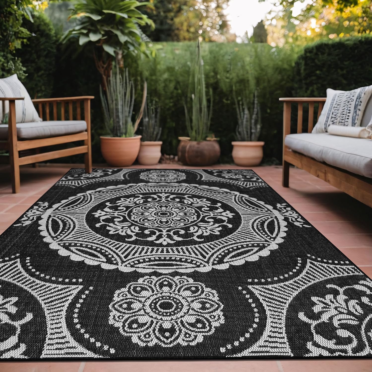 Luul Home Medallion Outdoor Rug 8X10 Washable Outside Carpet For Indoor Patio Porch Waterproof Easy Cleaning Non Shedding Area R