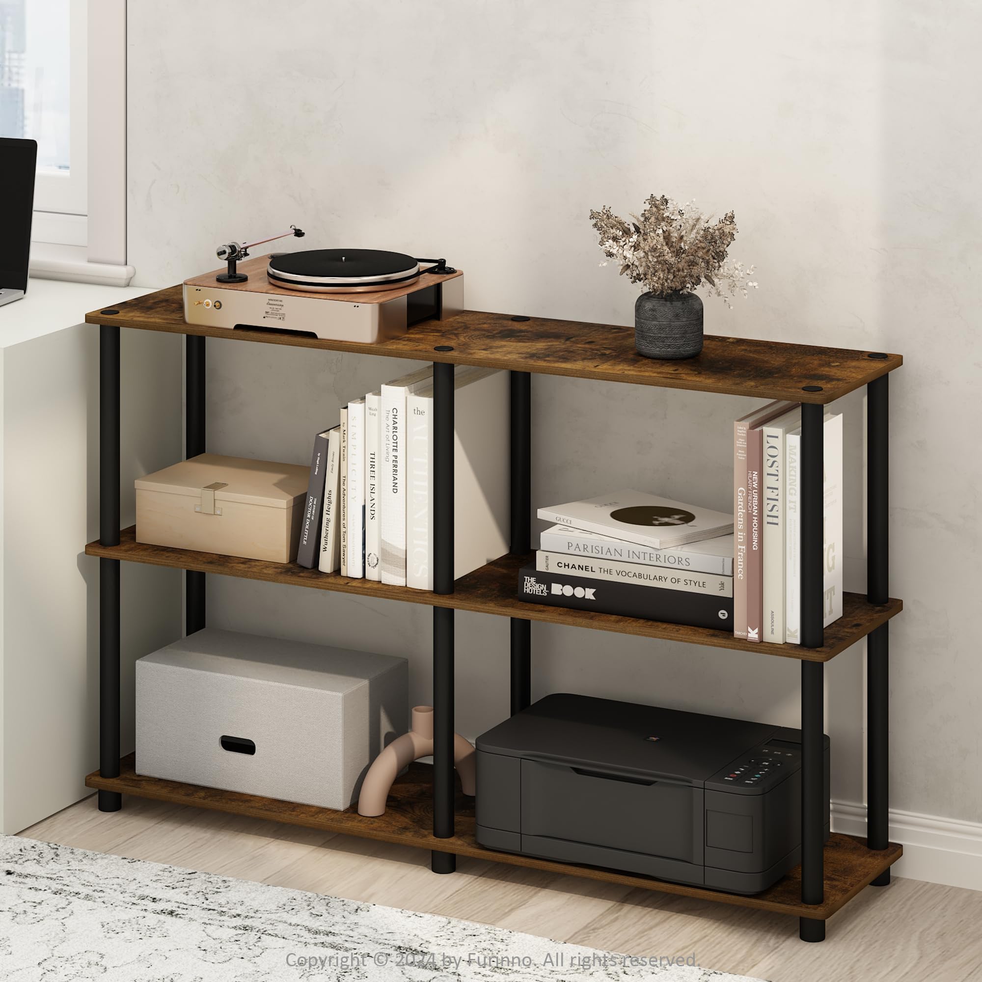 Furinno Turn-N-Tube 3-Tier Double Size Storage Display Rack, Amber Pine/Black