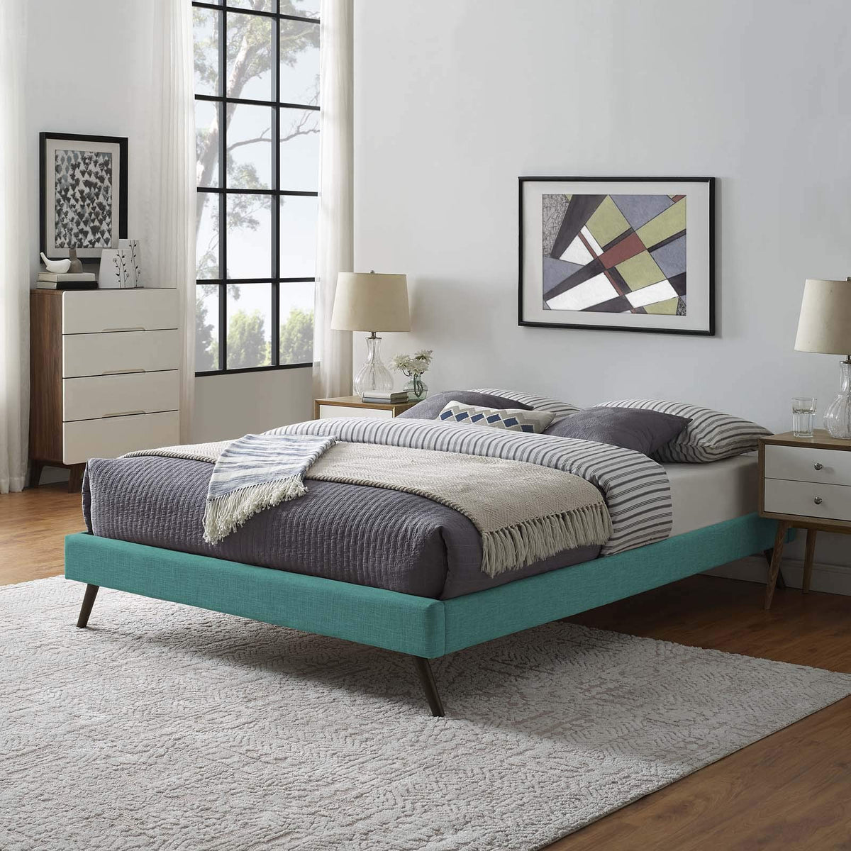 Modway Loryn Upholstered Full Platform Bed Frame with Wood Slat Support in Teal