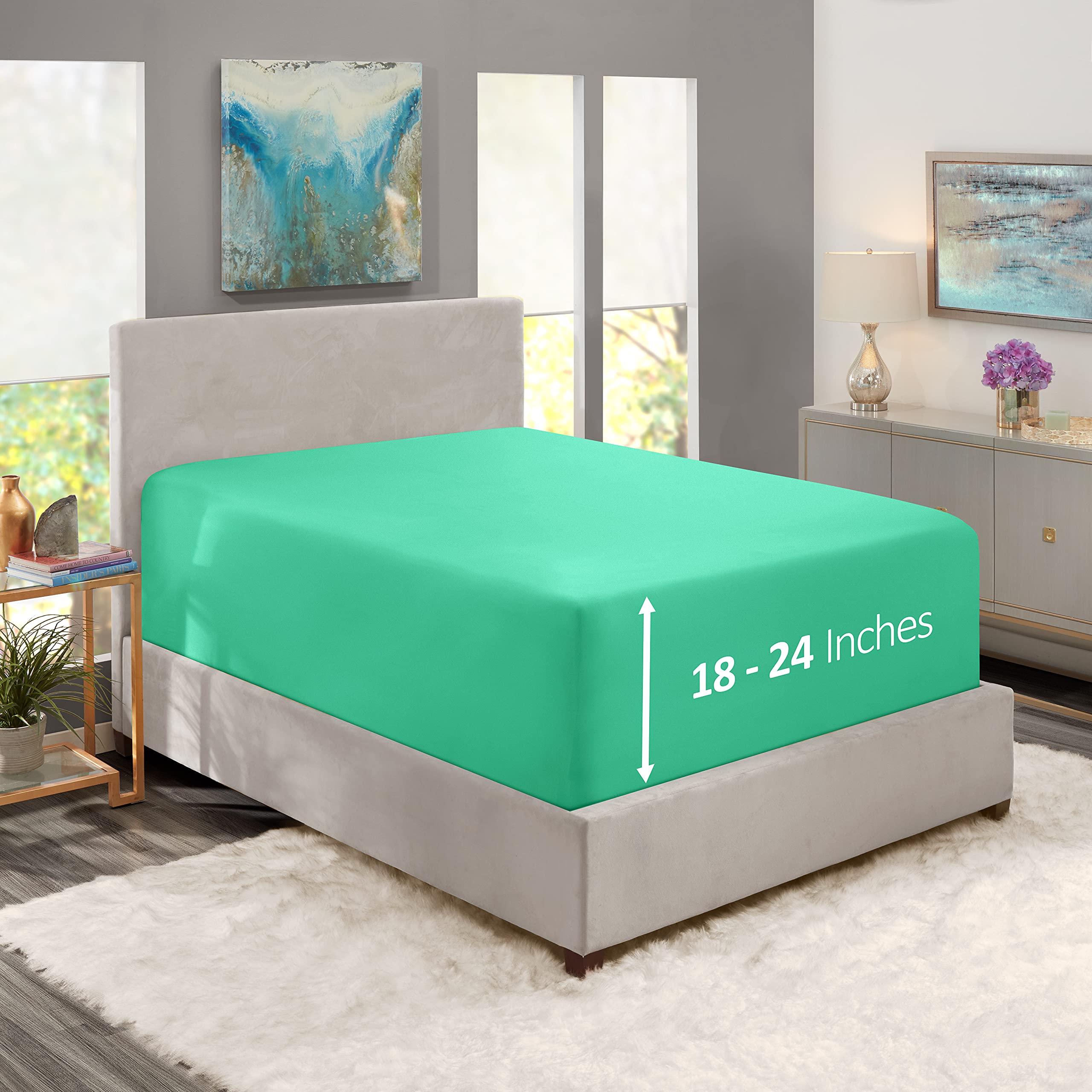 Nestl Extra Deep Pocket King Fitted Sheet, Mint Fitted Sheet King Size, 1800 Microfiber King Fitted Sheet Only, Ultra Soft King Bed Fitted Sheet Fits Up To 24 Inch Mattress - King Size Fitted Sheets