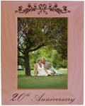 CustomGiftsNow 20th Anniversary - Engraved Natural Alder Wood Tabletop/Hanging Wooden Wedding Picture Frame (5x7-inch Vertical)