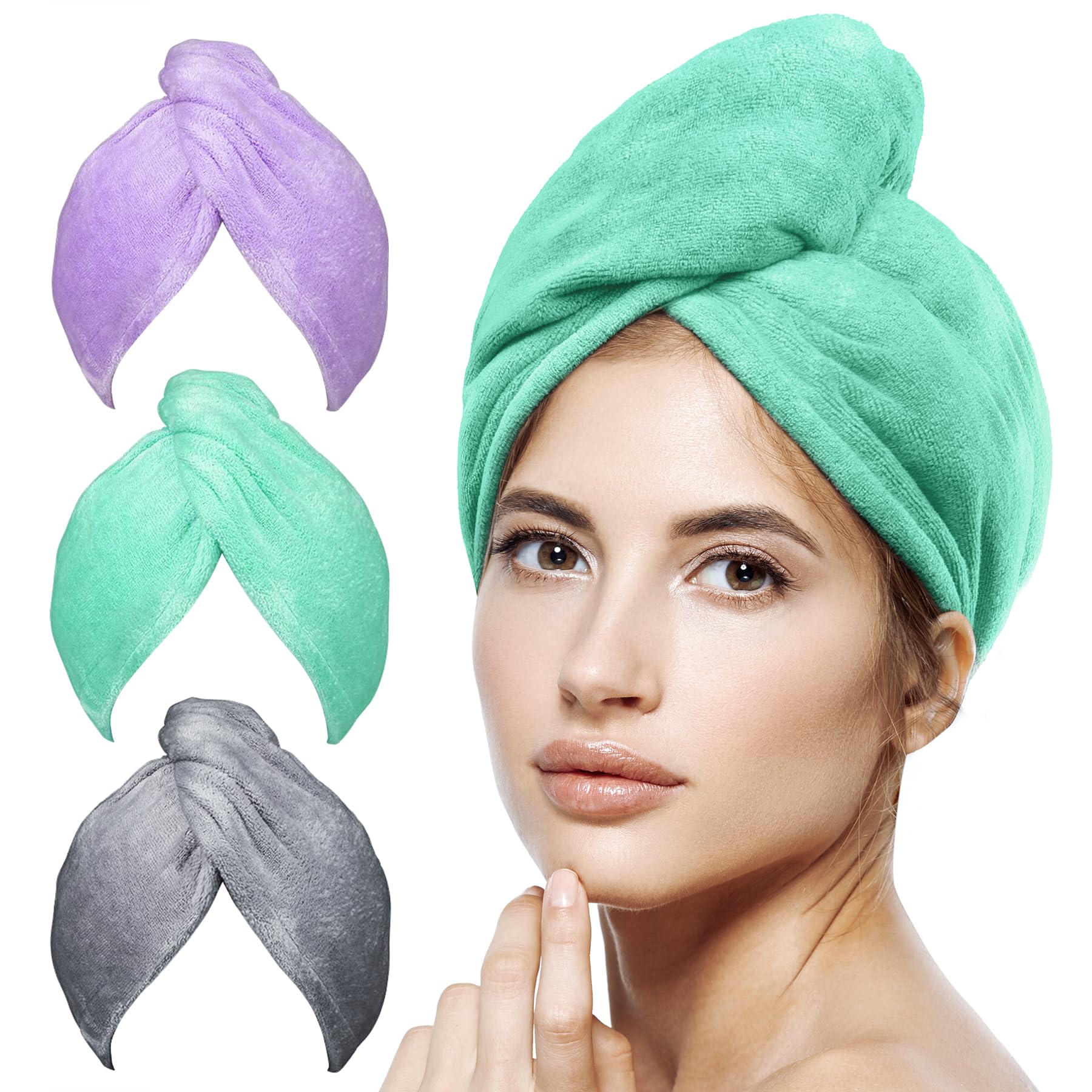 POPCHOSE Microfiber Hair Towel Wrap, 3 Packs Fast Drying Hair Turbans, Super Absorbent Hair Towel for Women, Anti Frizz Hair Wra