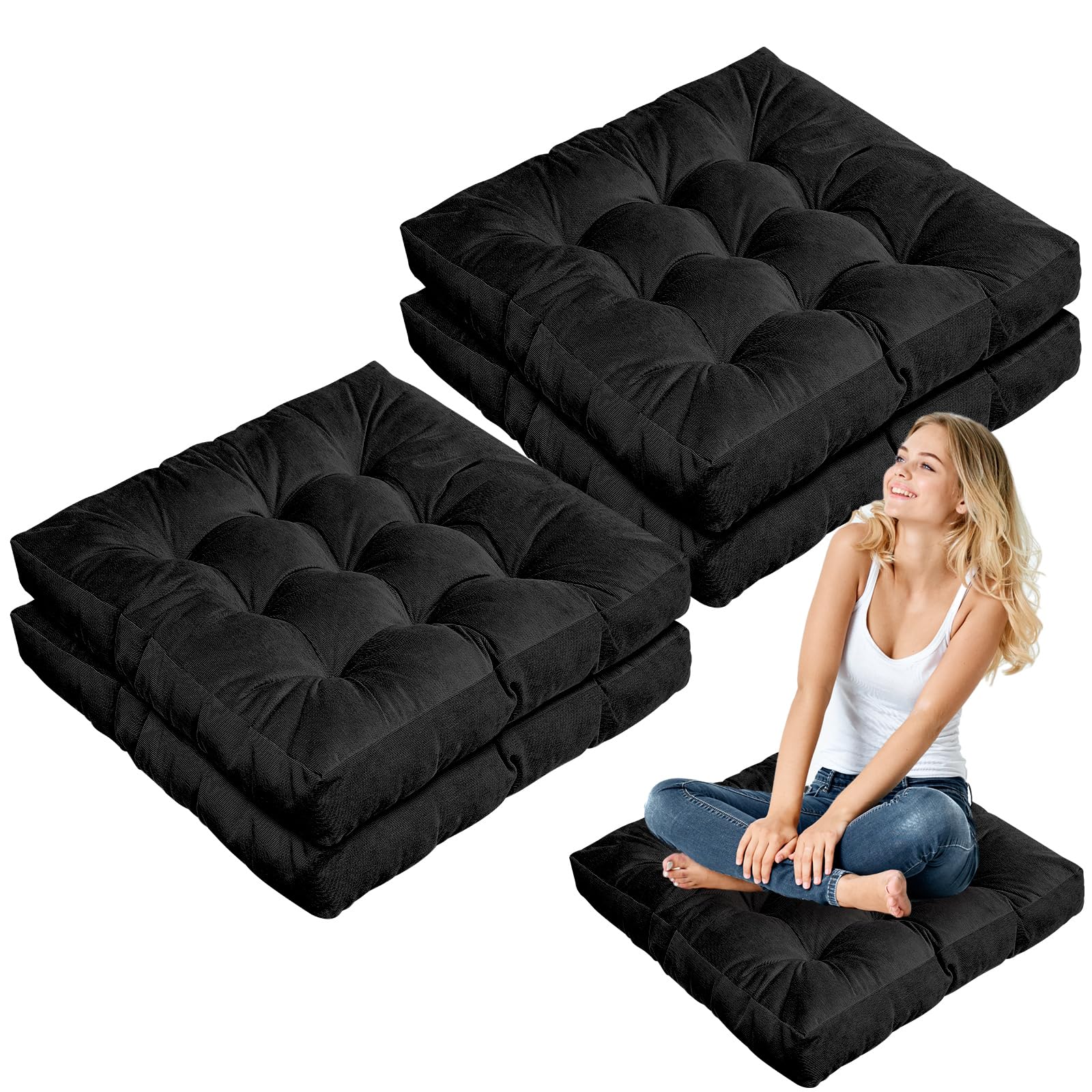 Jerify 4 Pcs Floor Pillows Cushions 22 X 22 Inch Round Square Meditation Floor Pillow Large Floor Pillow For Adults Meditation C