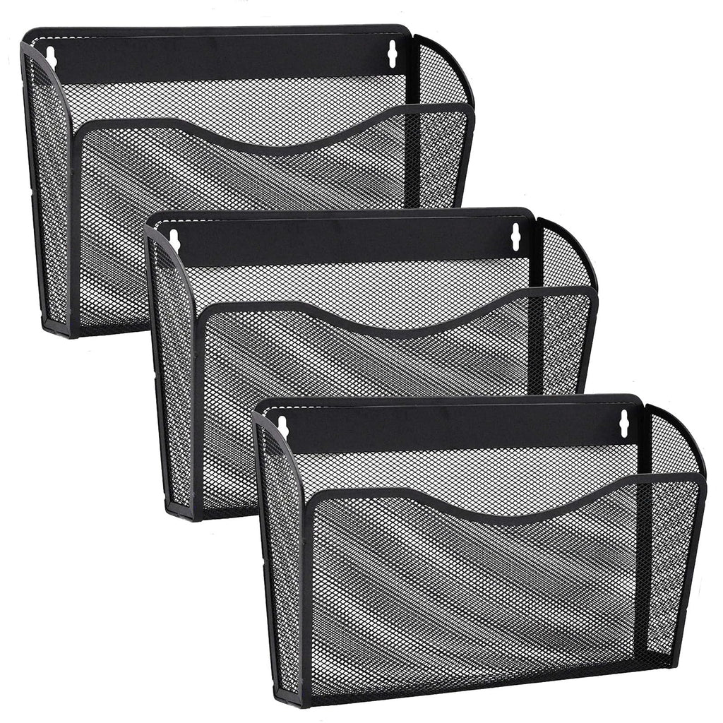 Gawerk 3 Pack Wall File Organizer, Mesh Hanging Metal Vertical Wall Mounted File Holder For Office/Home