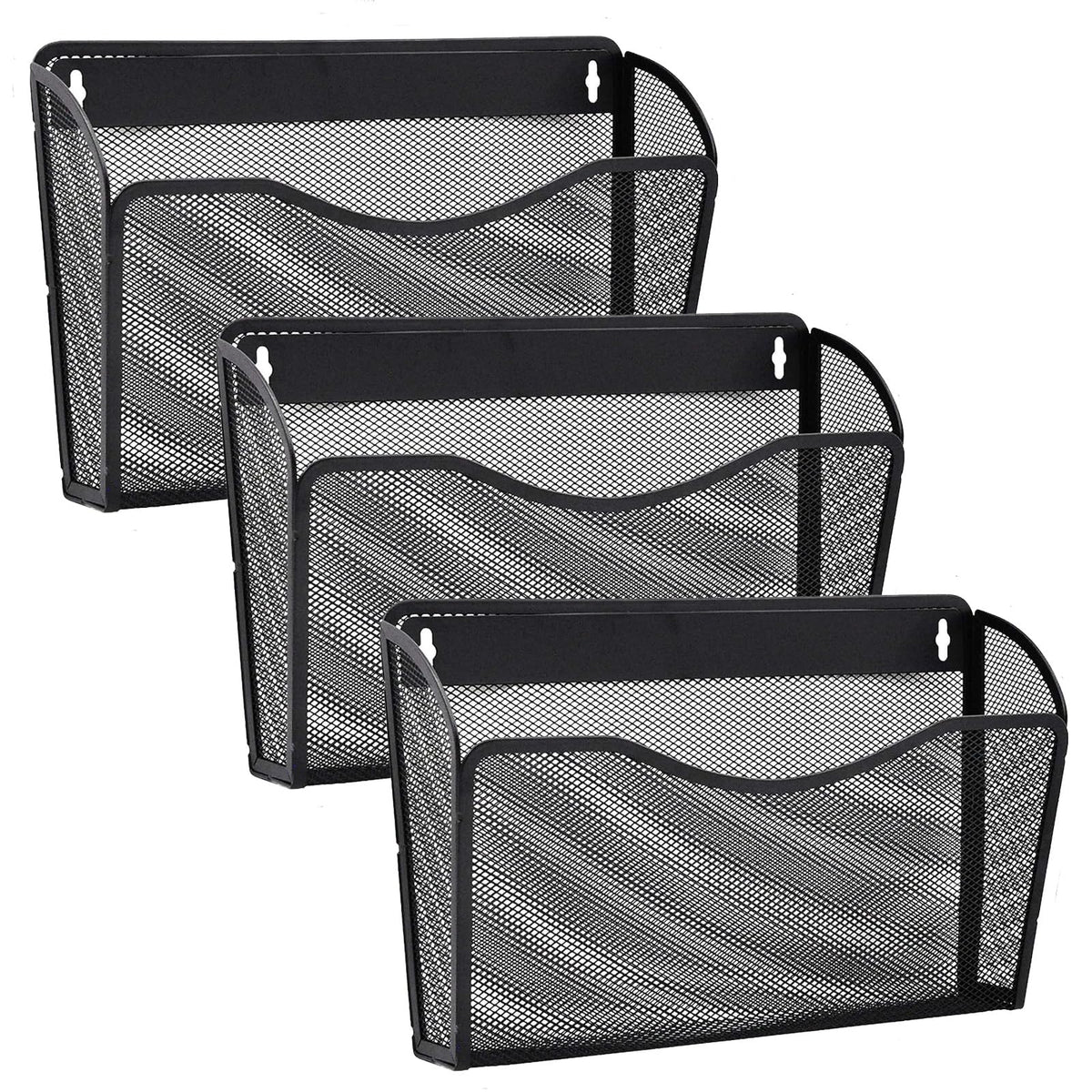 Gawerk 3 Pack Wall File Organizer, Mesh Hanging Metal Vertical Wall Mounted File Holder For Office/Home
