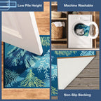 Liora Manne Esencia Machine Washable Non-Slip Low Profile Indoor/Outdoor Mat-Transitional, Abstract, Ocean, Contemporary, Coral Garden Lapis 2'5' X 3'11'