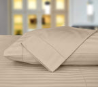 Threadmill 500 Thread Count Full Size Damask Stripe 4 Pc Luxury Cotton Sheet Set, Breathable Light Beige Sheets With 16'' Elasti