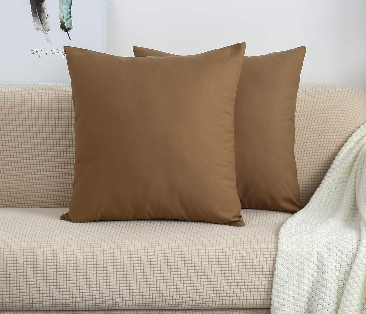 Tangdepot Handmade Decorative Solid 100% Cotton Canvas Throw Pillow Covers/Pillow Shams, (28' X28' , Light Coffee, 1 Count (Pa