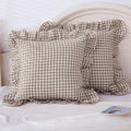 Mywinlle Taupe/White Plaid Euro Pillow Shams Ruffle Pillowcases Set Of 2,Shabby Checkered Washed Cotton Pillow Covers-26 X26,Tau
