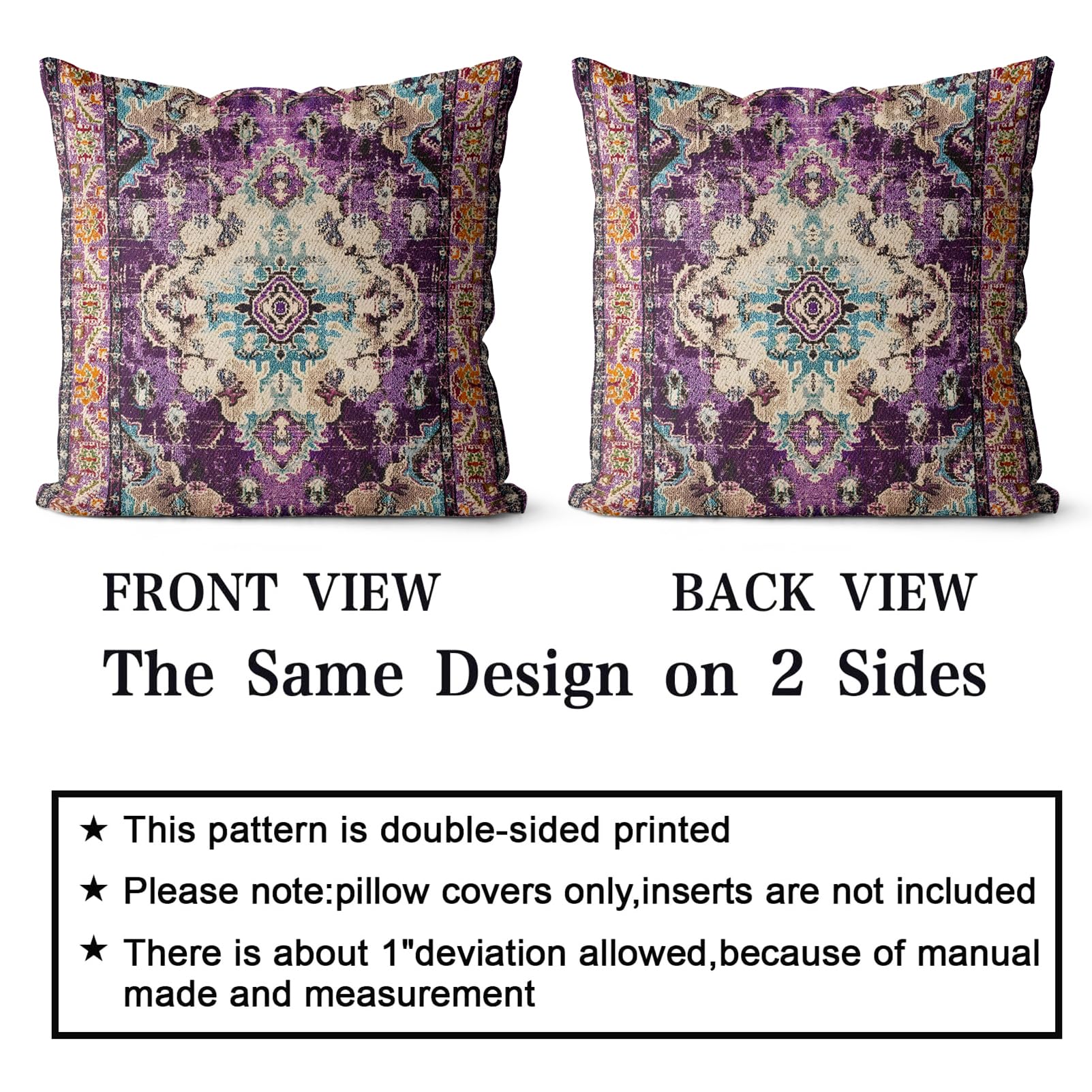 Snycler Boho Throw Pillow Covers 24X24 Inch Set Of 2 Boho Rug Carpet Double Sided Pattern Cotton Soft Pillow Case Cushion Cover