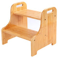 Vaefae Bamboo 2 Step Stool With Non-Slip Step Treads And 2 Cutout Handles